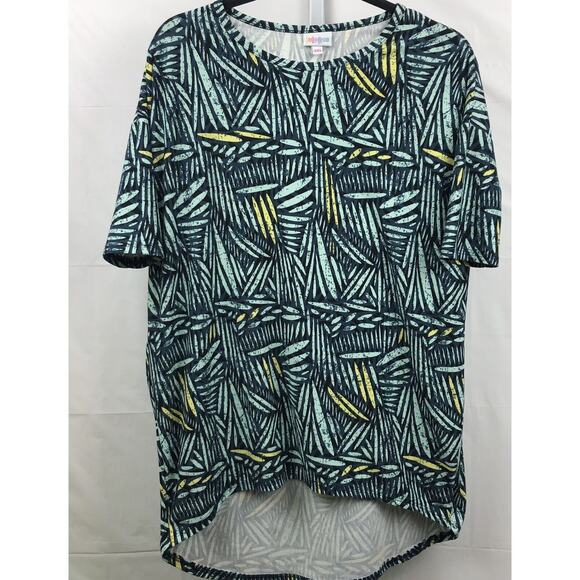 Lularoe Irma Tunic Women XXS Green Floral Fleece Stretch Hi Low Round Hem Soft - Picture 10 of 10